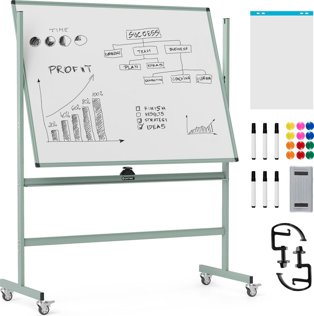 COSTWAY Doppelseitiges mobiles Whiteboard 120x90cm, Produktbild 