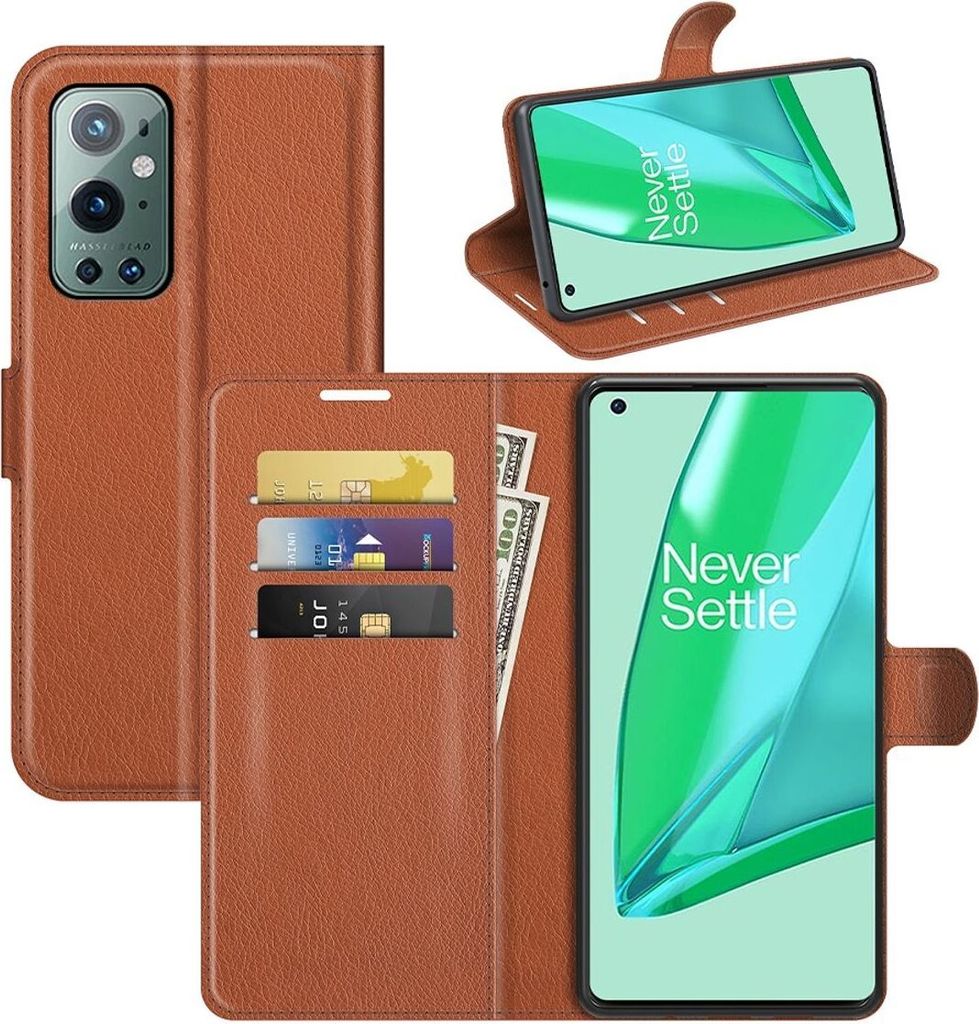 König Design Hülle kompatibel mit OnePlus 9 Pro Kunstleder Handyhülle - Handy Case Braun