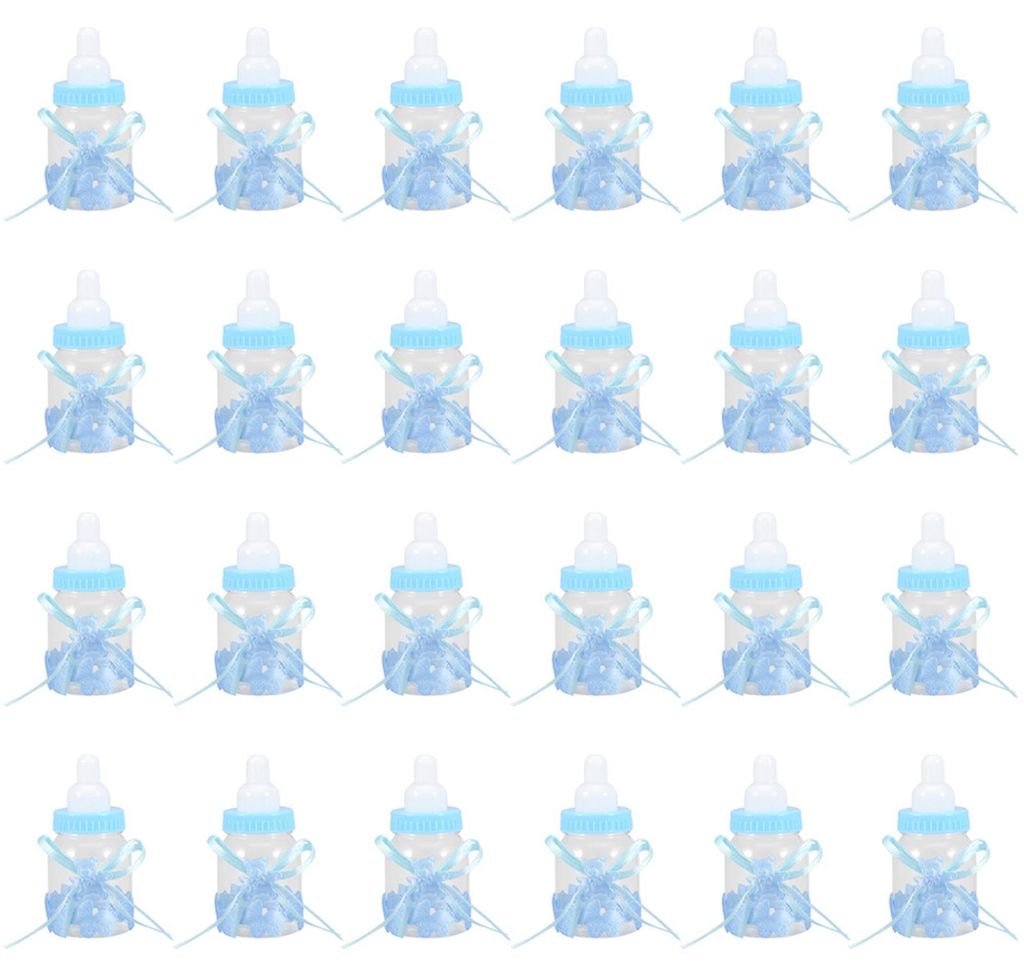 24 Stück befüllbare Flaschen, süße Süßigkeiten-Box, Geschenk für Babyparty-Party-Dekorationen (blau)