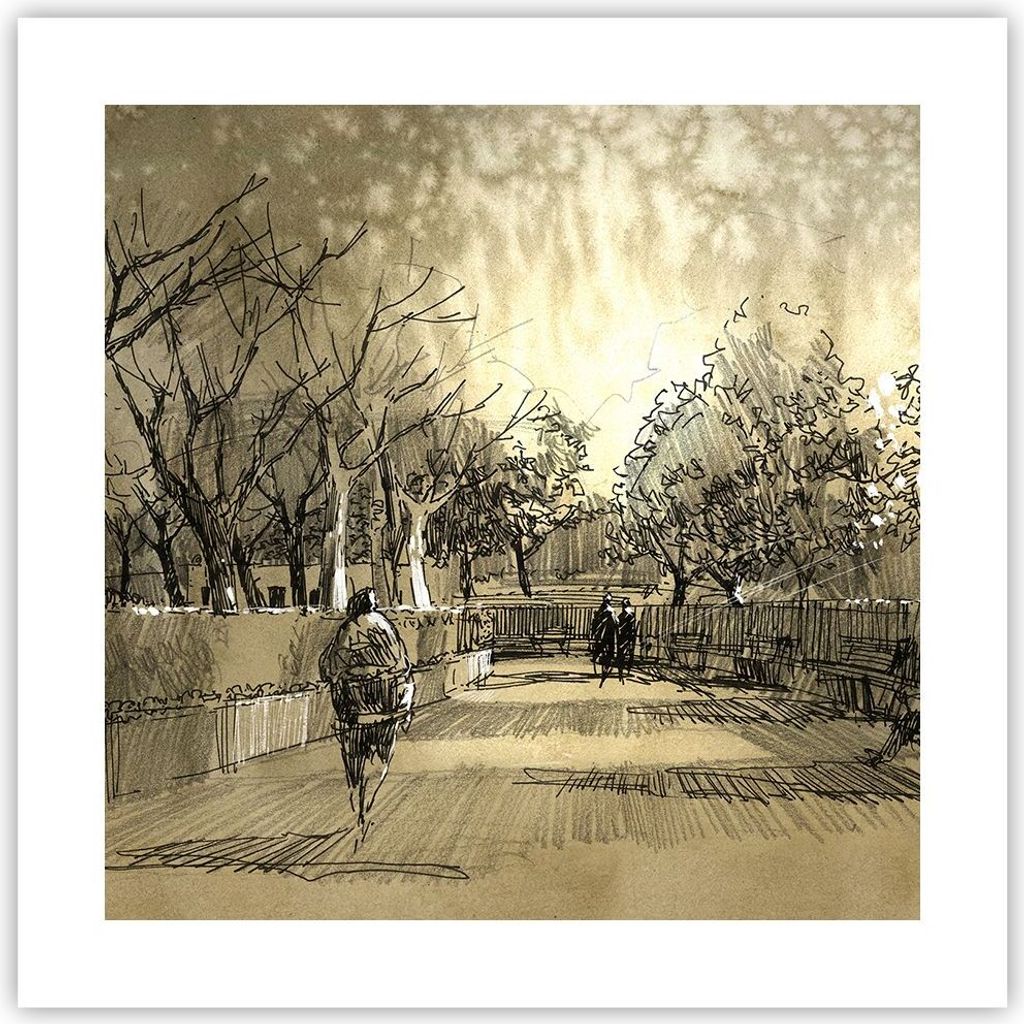 Poster - Poster ohne Rahmen - Park Spaziergang Baum - 40x40 cm - Wand Bild - Wanddeko - Wandbilder - Kunstposter - Wandposter - Bilder - Kunstdruck...