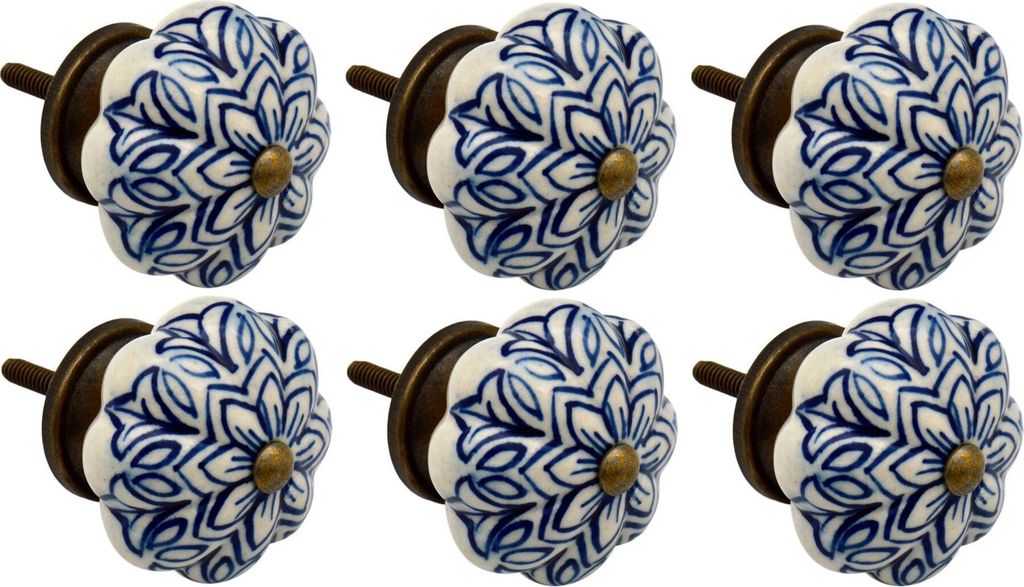 Nicola Spring Floral Keramik-Möbelknöpfe – Marineblau – 6er-Pack