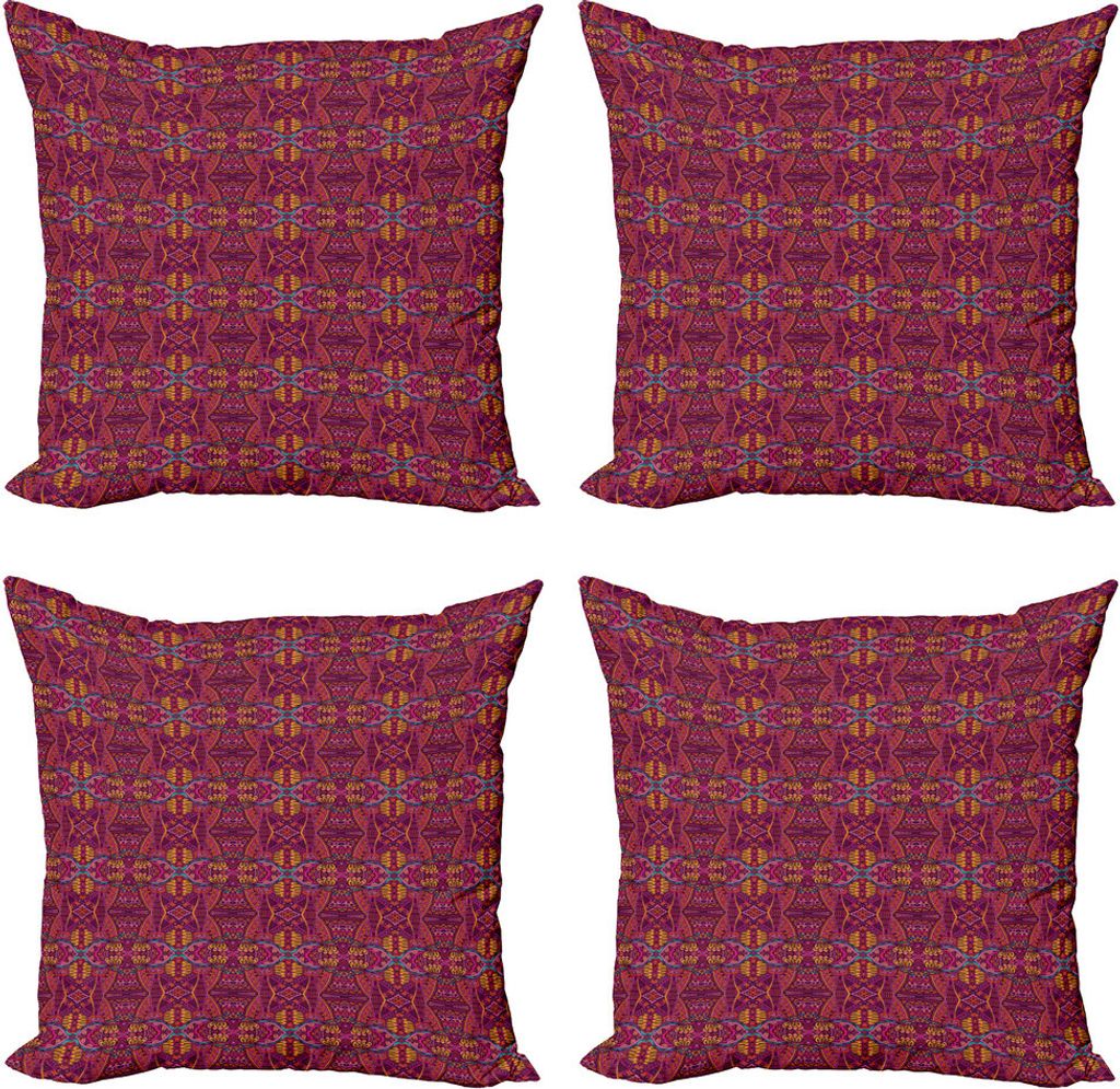 ABAKUHAUS Bunt Kissenbezug Set (4 Stück), Psychedelische Ornamentik, Moderner Doppelseitiger Digitaldruck, 40 cm x 40 cm, Mehrfarbig