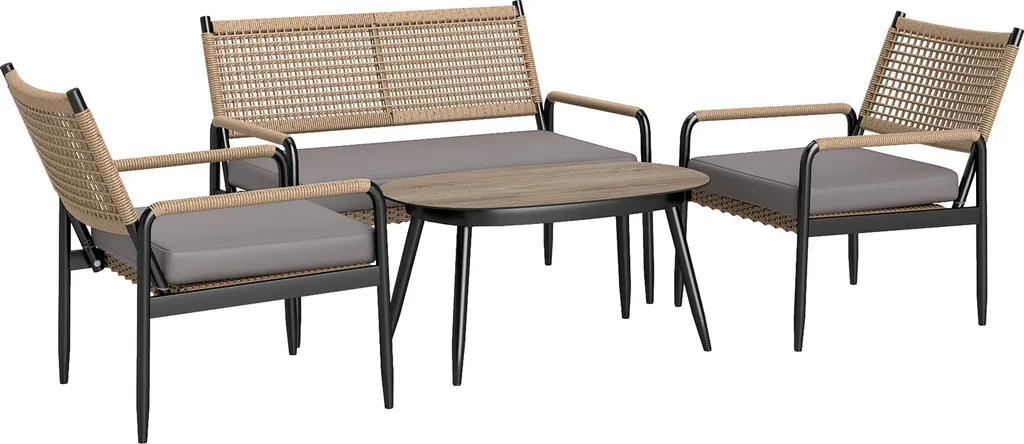 Ensemble lounge de jardin Outsunny en résine avec table en verre trempé