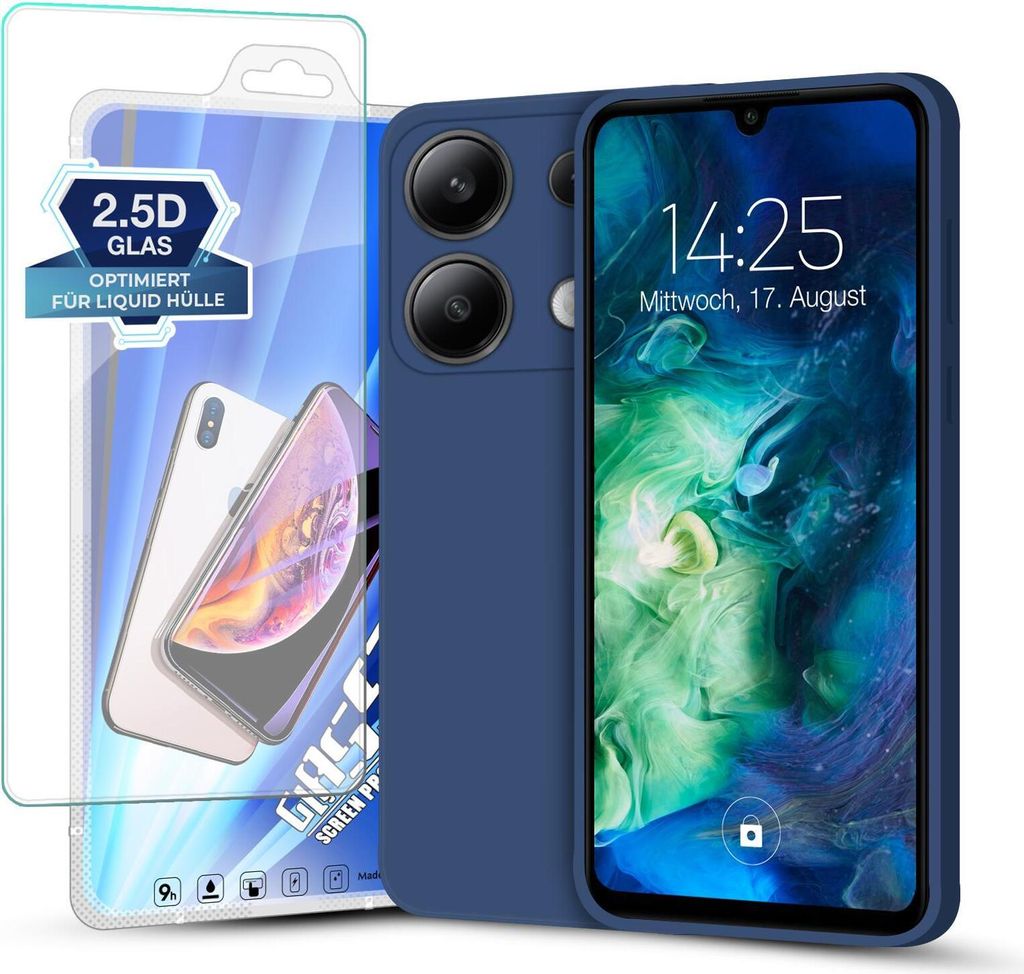 Hülle für Xiaomi Redmi Note 13 mit 9H Displayglas Displayschutz Plus Case Cover Bumper Silikon Softgrip Schutzhülle Farbe: Blau