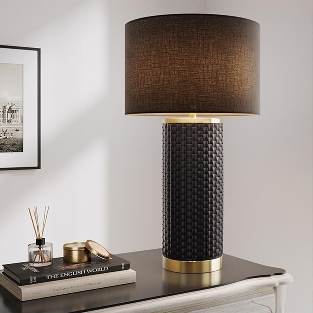 riess-ambiente Moderne Tischlampe ELEGANCIA 70cm schwarz gold Keramik rund Stoffschirm