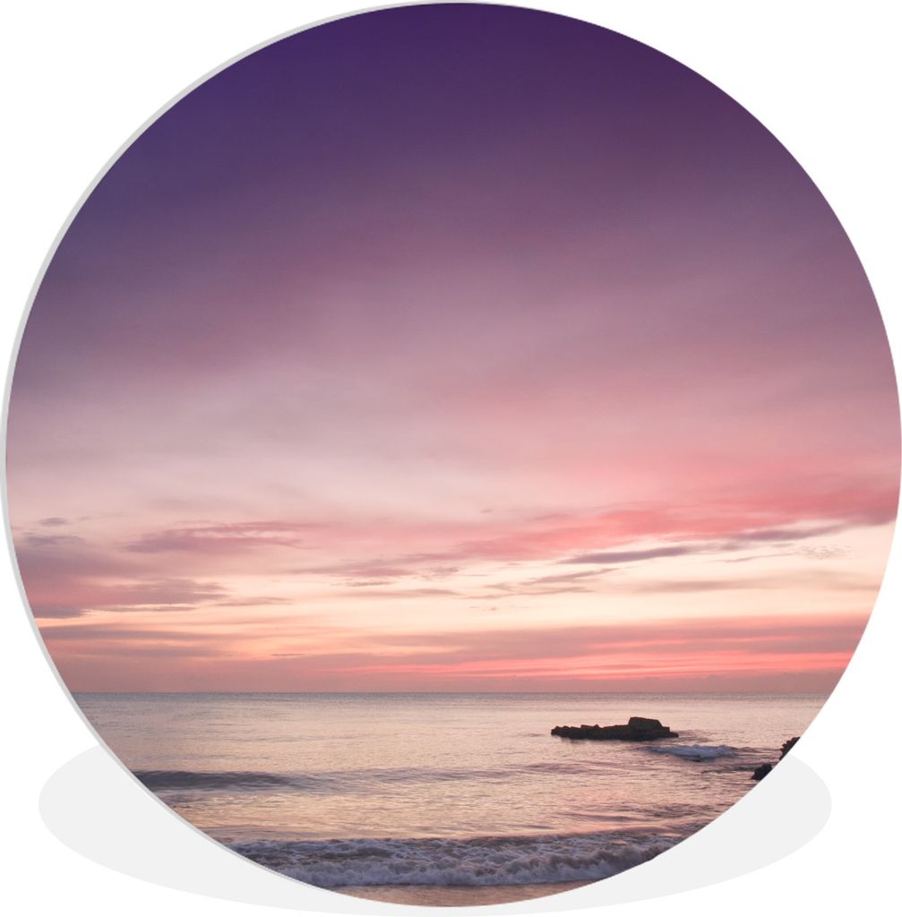 MuchoWow Rundes Wandbild - Runde Bilder Himmel - Lila - Meer Ø 60 cm Kreis Wanddekoration Kunststoff - Wandkreis - Wandschmuck - Wand Kreis - Da...