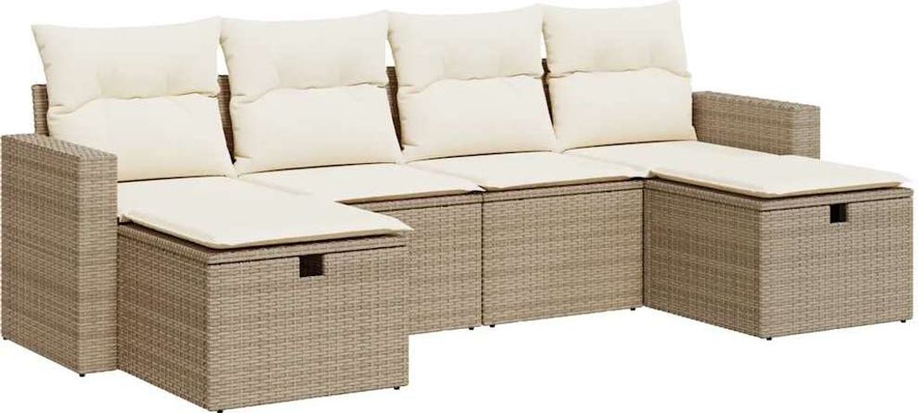 "2026 Aktion" 6-tlg. Garten-Lounge-Set - elegantes Design - Sitzgruppe/Gartengarnitur - mit Kissen Beige Poly Rattan - Terassenmöbel NeuMöbel455769