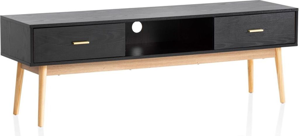 Lowboard Schwarz mit Eiche-Nachbildung 150x50x40 cm TV-Kommode Modern, Design TV-Schrank Hoch, Fernsehtisch Fernsehschrank mit Schubladen & Ablagef...