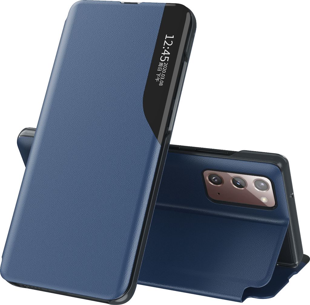 LaimTop Hülle für Galaxy Note 20, Smart View Fenster Flip Stand Cover Kunstleder Schutzhülle für Samsung Galaxy Note 20 Blau