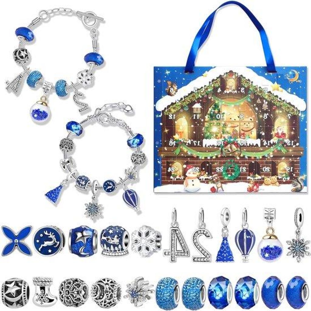 Kinder-Adventskalender-Armband-Set - Kerst-Feiertags-Armband - 24-teilige Dekoration - DIY-Armbandenset - Weihnachtliche Zählkalender - für Kinder