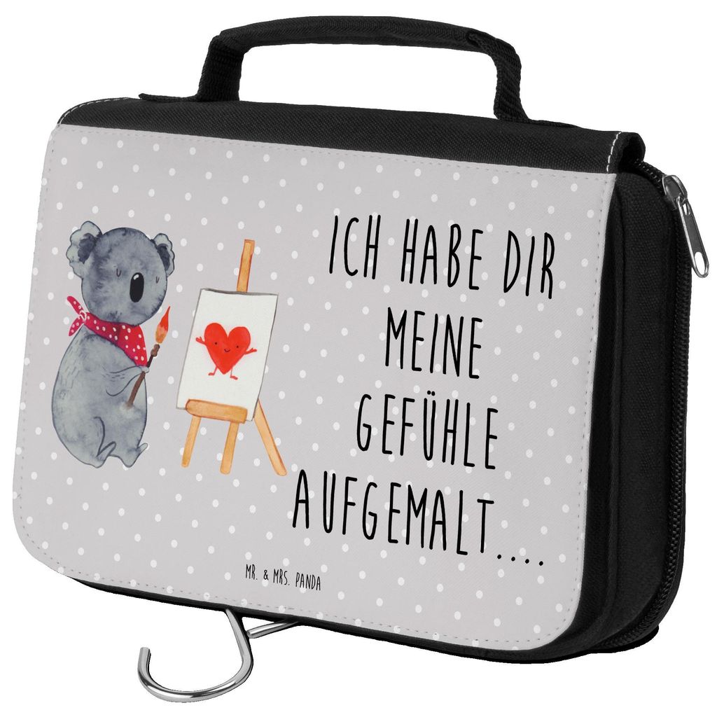 Mr. & Mrs. Panda Waschtasche Koala Künstler - Grau Pastell - Geschenk, Gefühle, Kosmetiktasche, Zeichnen, Kulturtasche, beautycase, Liebesgeschen...