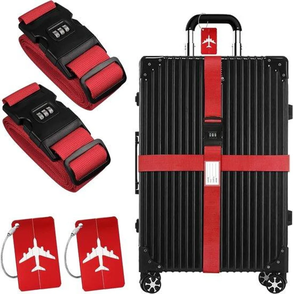 Lot de 2 Sangles pour Bagages avec Étiquette d'Identification Valise 77cm