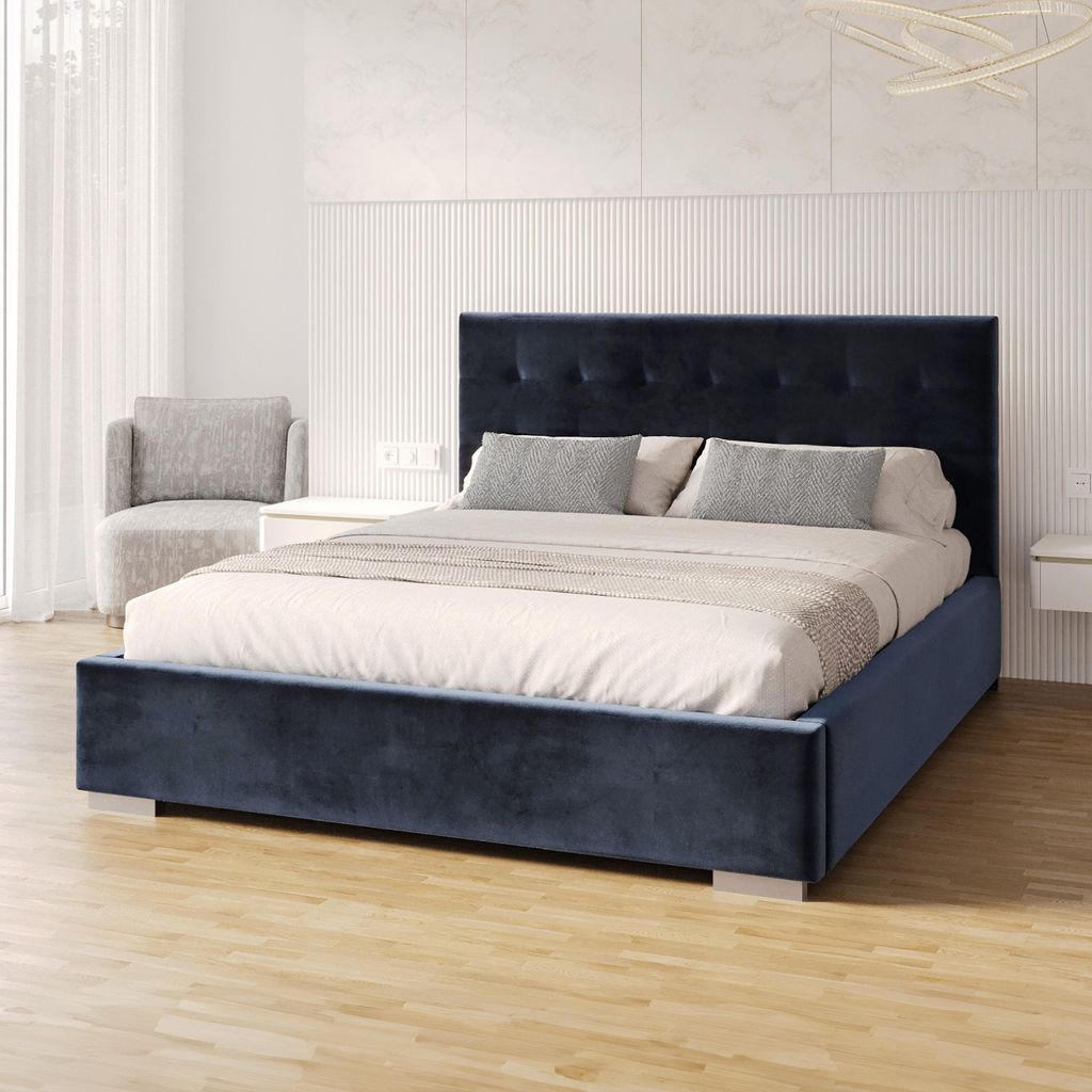 FDM Bett GRACE Paris 120x200 cm Polsterbett mit Lattenrost aus Metall Bettkasten Stauraumbett Samt deep blue