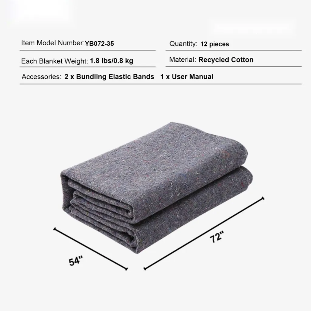 12x - Coperte per traslochi 1829x1372mm - Coperte per mobili in cotone riciclato - Coperte per stoccaggio - Coperte per traslochi - Coperte per trasporto - Coperte per imballaggio mobili - Coperte per imballaggio - Protezione per mobili - 7