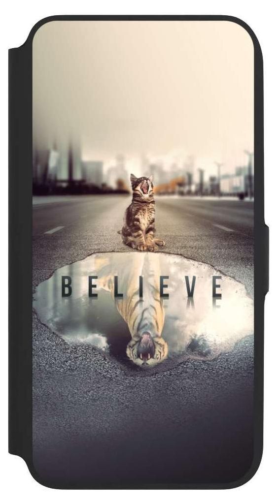 NIVOCASE Klapphülle für Samsung Galaxy A16 5G Handyhülle aus Kunst Leder NIVOflip schwarz Motivation Tiere Tiger