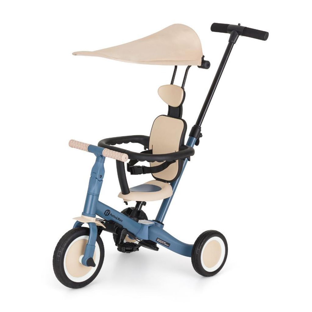 PETITE&MARS Multifunktionales 5-in-1-Dreirad Turbo PLUS * Fahrrad * Dreirad * Laufrad * Rutschauto * Lauflernfahrzeug mit Baldachin (Ocean Blue)