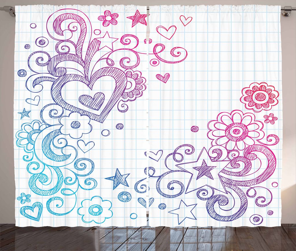 ABAKUHAUS Gekritzel Rustikaler Vorhang, Valentinstag-Strudel, Wohnzimmer Universalband Gardinen mit Schlaufen und Haken, 280 x 175 cm, Rosa Violett...