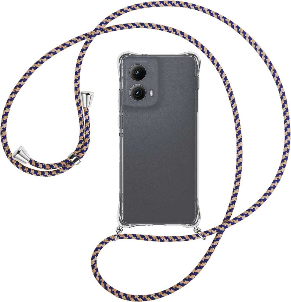 Handykette Backcover-Schutzhülle mit Band (Metall silberfarben) für Motorola Moto Edge 5G (2024) - blau+beige