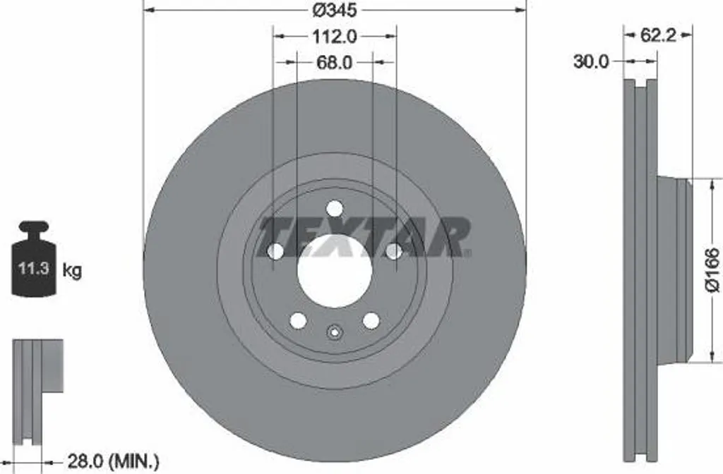 Disque de frein ventilé Textar qualité origine 4G0615301AB pour Audi A6