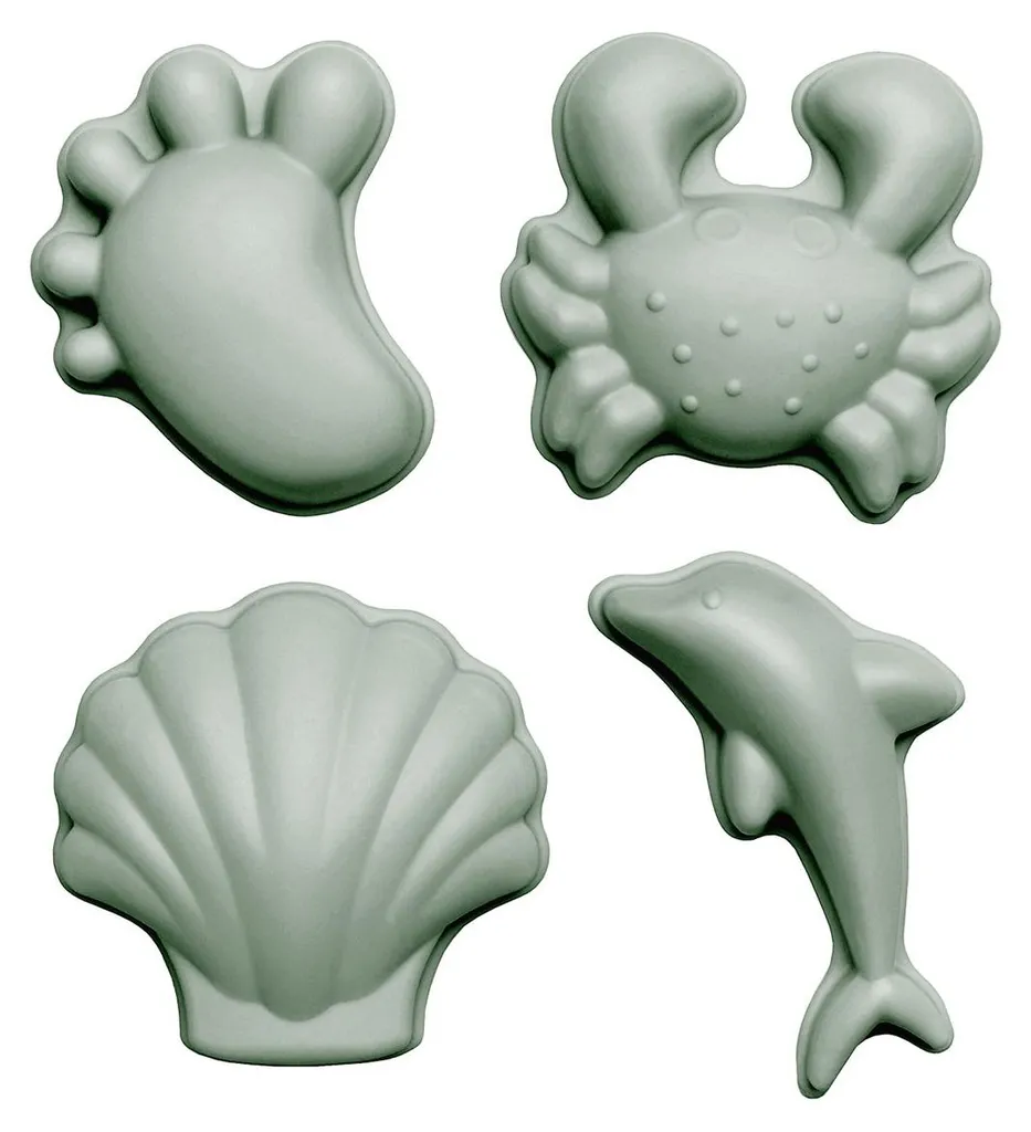 Jouets de plage Scrunch : moules en silicone vert sauge incassables