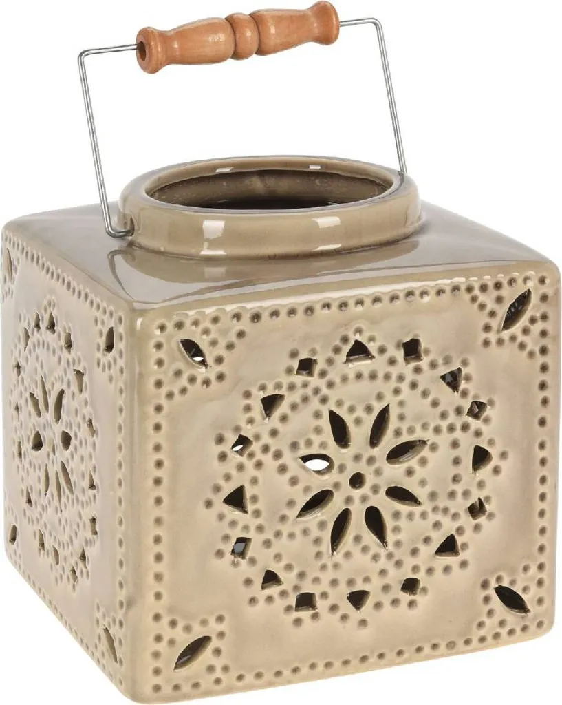 Lanterne en céramique beige foncé 16 cm : déco élégante et apaisante