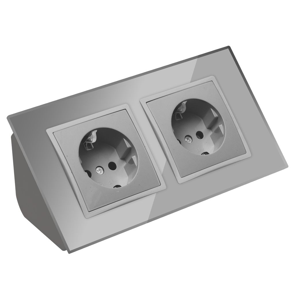 Glas Ecksteckdose 2-fach Steckdosenblock 45° Verteilerdose Produktbild 