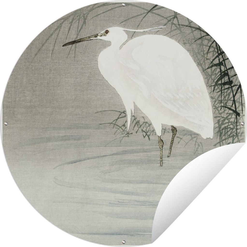 MuchoWow Gartenposter Outdoor-Poster Rund Silberreiher - Gemälde von Ohara Koson Ø 60 cm Gartendeko Rundes Poster draußen