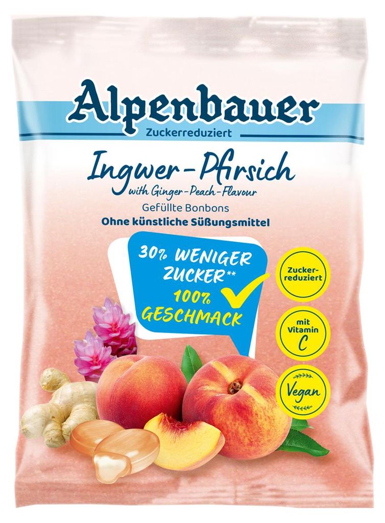 Alpenbauer zázvorové broskvové bonbony se sníženým obsahem Obrázek produktu 
