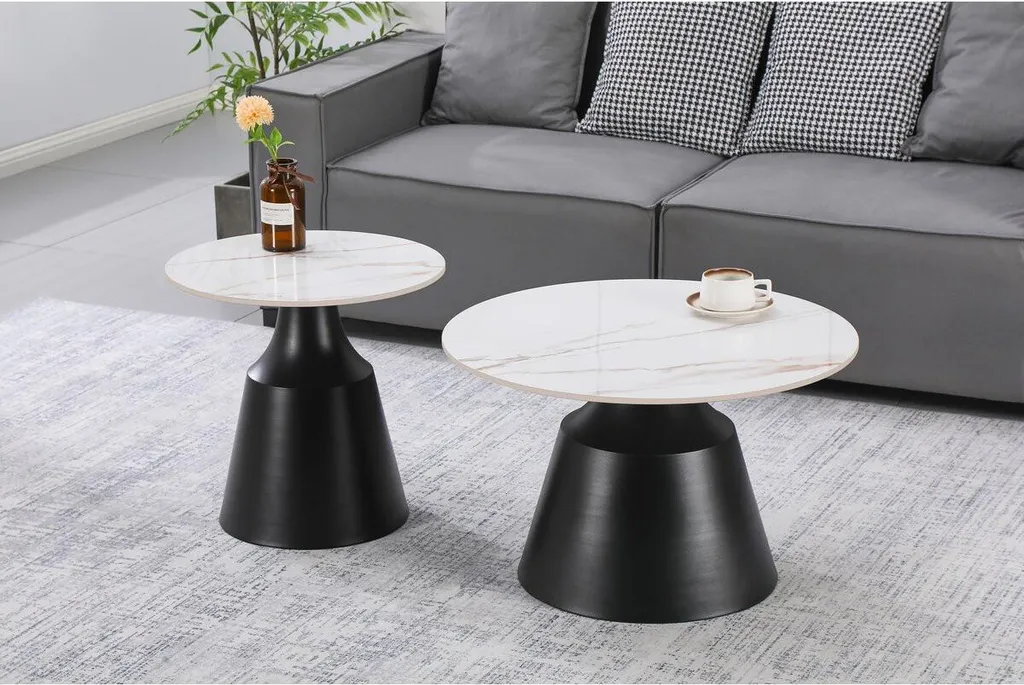 Table gigogne Vulca en céramique blanche résistante - Design moderne - 2