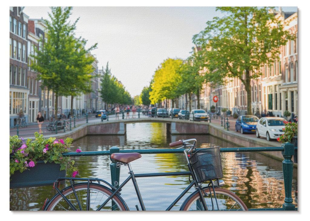 POSTER - 84x59 cm (A1) - Zeus - Kanal, Brücke, Bäume, Gebäude, Fahrrad, Blumen - Wandbild für Wohnzimmer Schlafzimmer & Flur, Modernes Poster W...