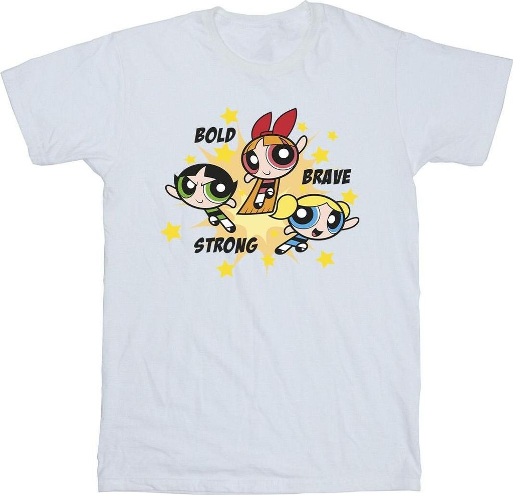 The Powerpuff Mädchen Mädchen Mutig Tapfer Stark Baumwolle T-Shirt BI34232 (128) (Weiß)