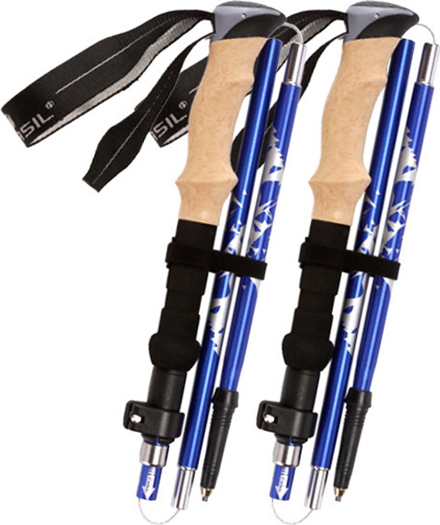 INF Ultraleichter Wanderstock, Trekkingstock, 5 Abschnitte, 1 Paar Blau