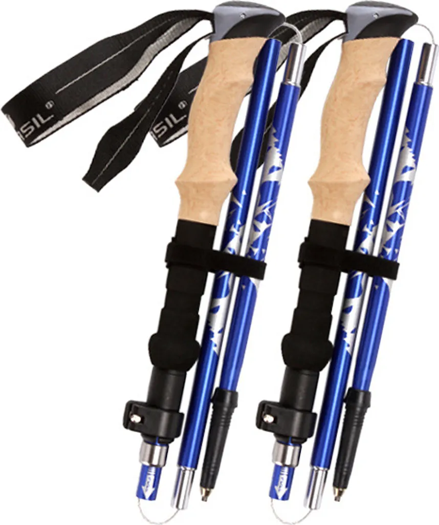 Bâton de randonnée INF anti-chocs - Paire trekking 5 sections bleue