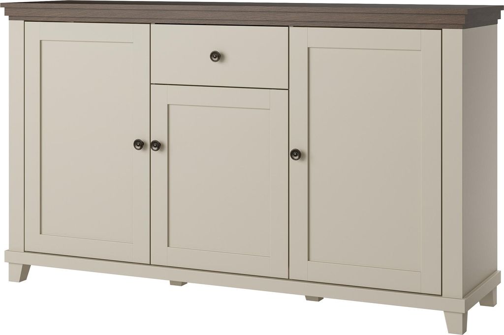 Masseno Kommode EVANDRO 160 cm Sideboard mit 1 Schubladen und 3 Türen für Wohnzimmer Schlafzimmer Modern 160x42x93 cm Beige / Beige