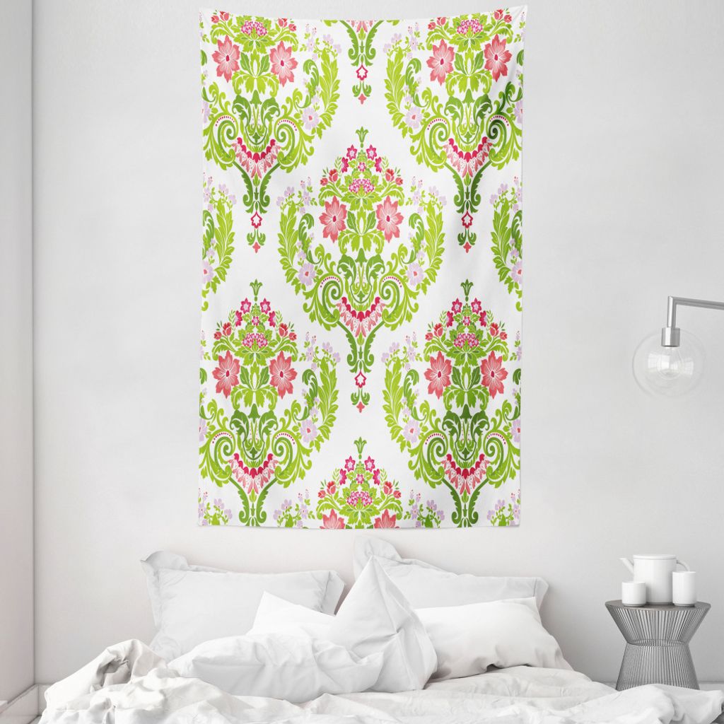 ABAKUHAUS Damast Wandteppich und Tagesdecke, Grünes Laub Osten aus Weiches Mikrofaser Stoff Waschbar ohne Verblassen Digitaldruck, 140 x 230 cm, G...