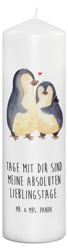 Mr. & Mrs. Panda Kerze Pinguin umarmen 29 x 8 cm XL - Weiß - Geschenk, Stumpenkerze, Liebe, Erinnerungslicht, Bedruckte, Zylinderkerze, Hochzeit, ...