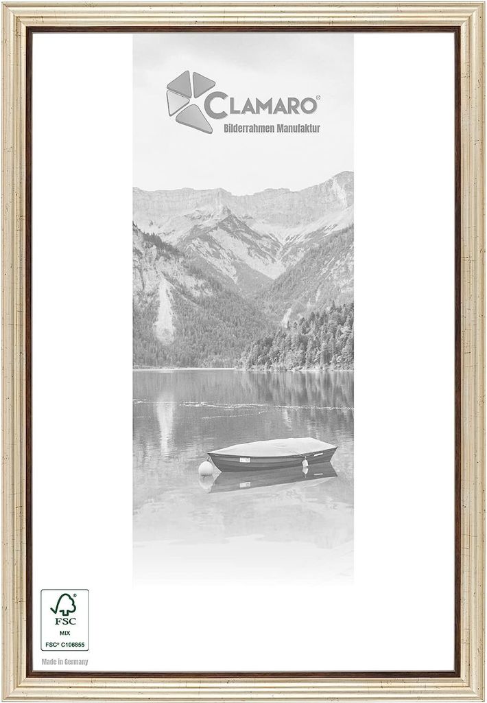 CLAMARO 'EMMA' Bilderrahmen Antik Massivholz | Champagner Gold | Shabby Chic Vintage Barock | Holzrahmen inkl. Acrylglas, Rückwand, Aufhänger (Qu...