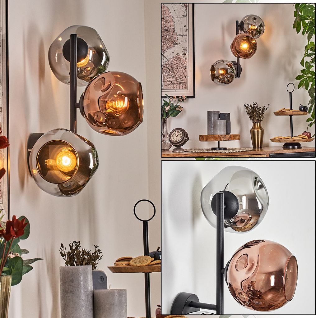 Villamare Wandlampe aus Metall/Glas in Schwarz/Chrom-/Rauch-/Kupferfarben