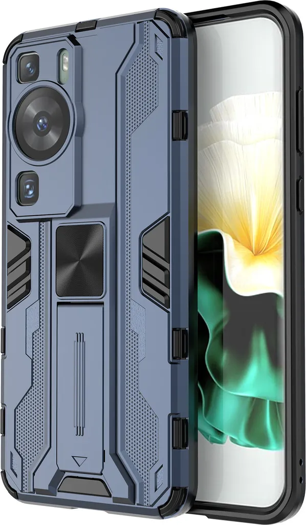 Custodia per Huawei P60 / P60 Pro doppio strato PC e TPU antiurto con paraurti e supporto blu