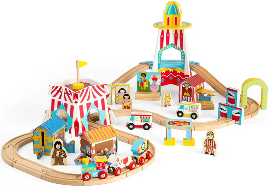 Train en bois Fun Fair Bigjigs Rail 54 pièces avec wagons aimantés