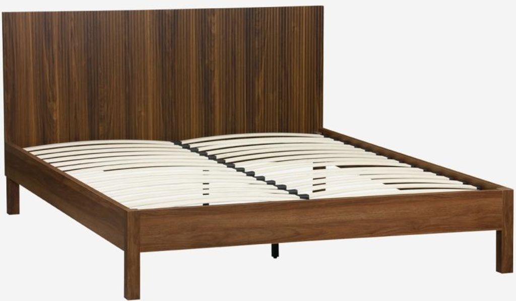 sweeek - Bett mit Lattenrost und Kopfteil 160x200cm Holzdekor - Nussbaumfarben