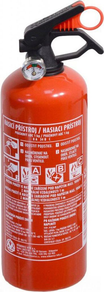 Feuerlöscher mit Manometer (Pulver, 1kg, 29cm, ABC) Produktbild 