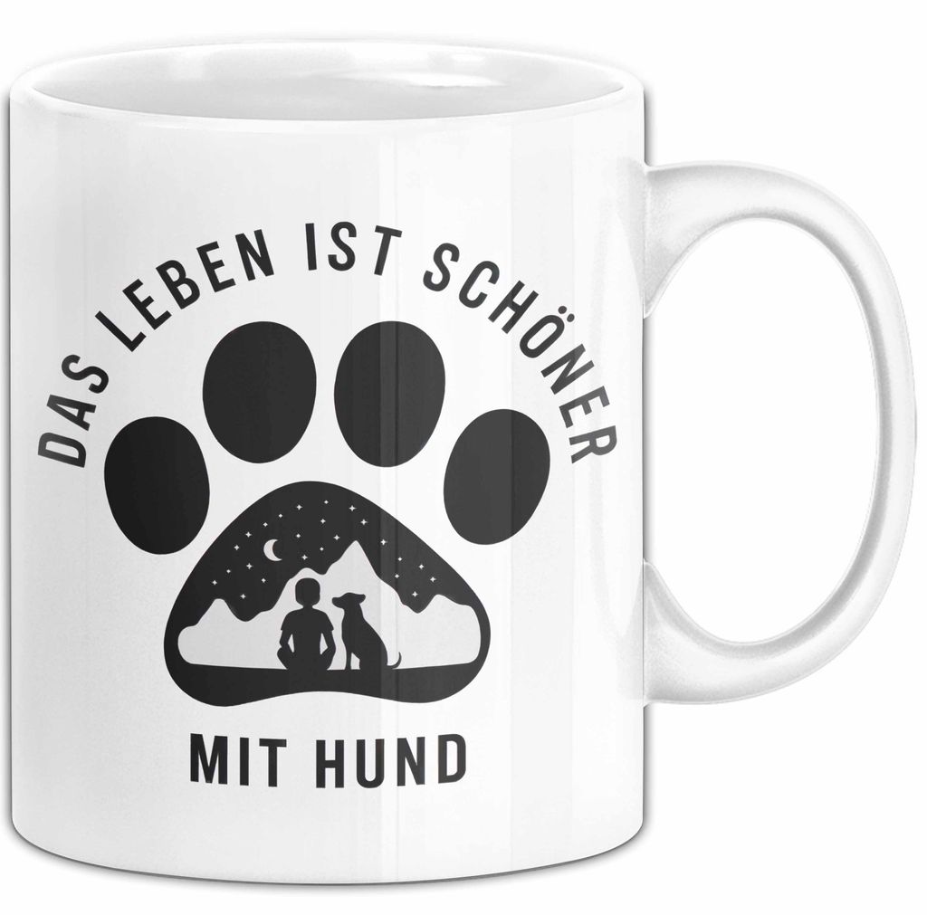Hund Tierliebhaber Tasse Geschenk Lustige Geschenkidee Spruch Das Leben Ist Schöner Mit Hund (Weiß)