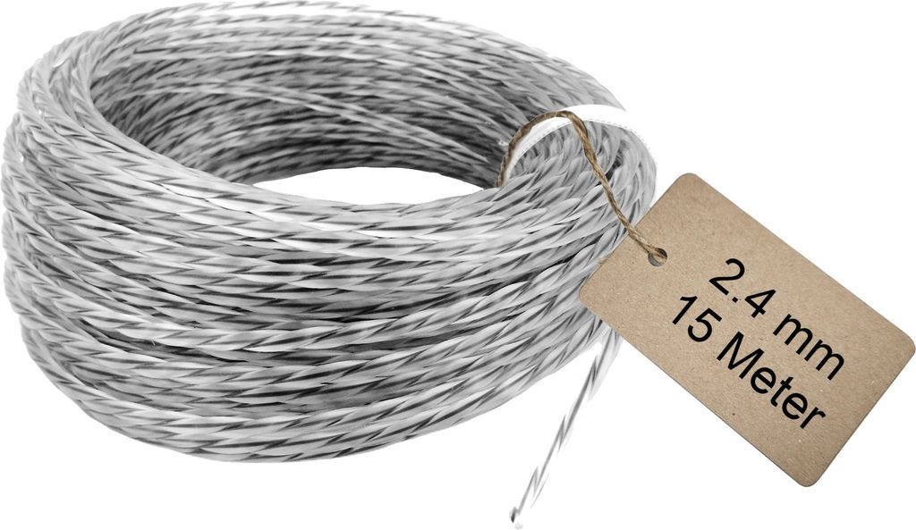 Mähfaden | 2.4 mm | 15 Meter | Verstärkt & Verdrillt, Ersatzfaden Rasentrimmer Trimmerfäden Trimmerschnur Motorsense Rasenmähermesser