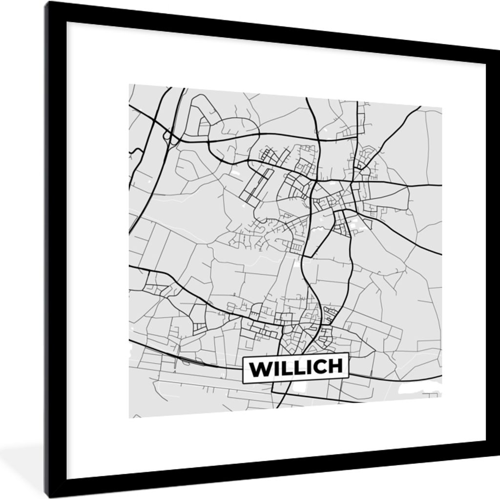 MuchoWow Gerahmtes Poster Karte - Deutschland - Willich - Karte - Stadtplan 40x40 cm - Poster mit Schwarzem Bilderrahmen Wandposter Rahmen Foto B...
