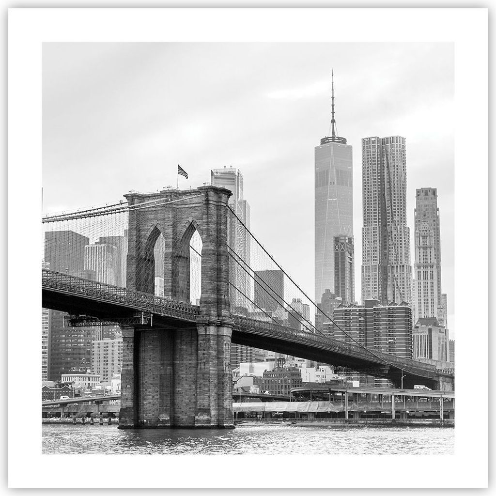 Poster - Poster ohne Rahmen - Brücke Brooklyn schwarz und weiß - 50x50 cm - Wand Bild - Wanddeko - Wandbilder - Kunstposter - Wandposter - Bilder...