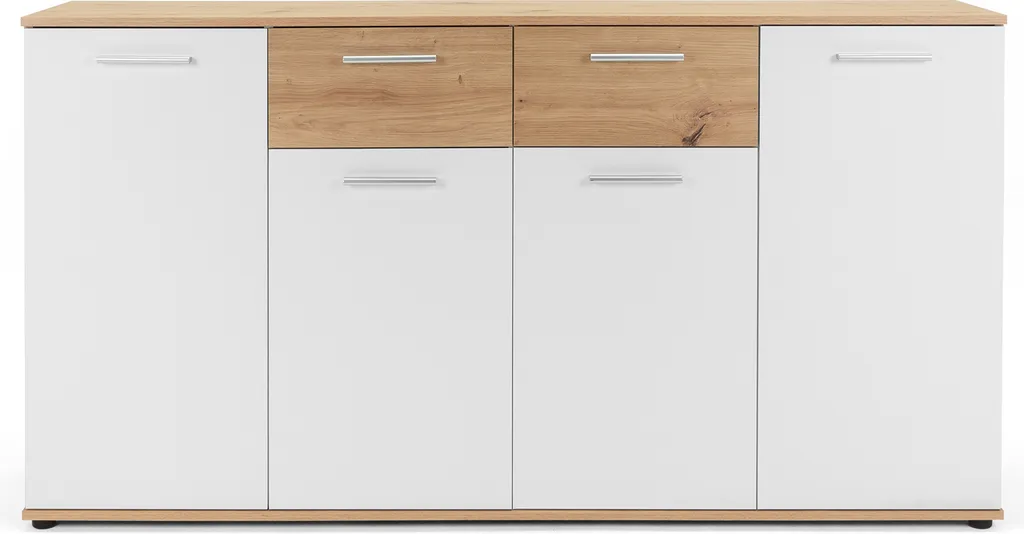 Buffet bas Jacklin Chêne Artisan Blanc - Meuble de Rangement 160 cm - 7