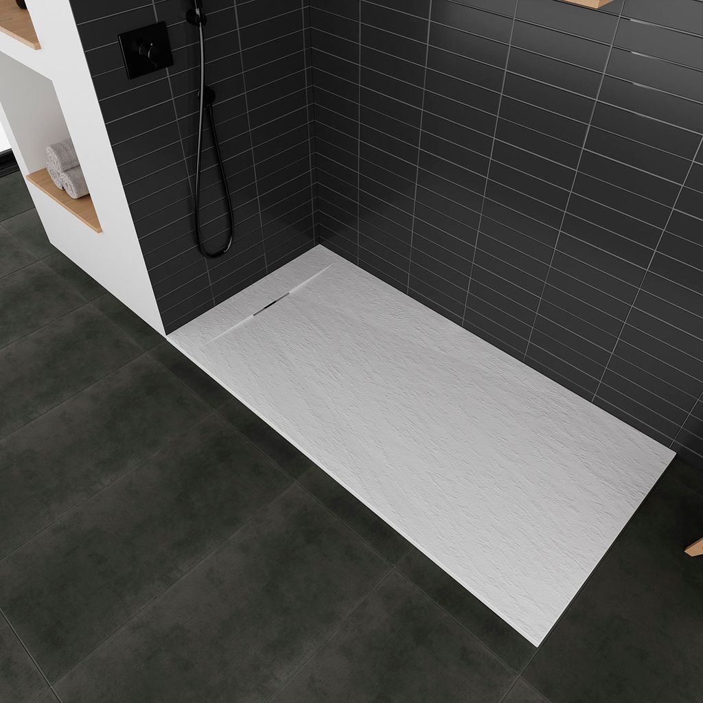 i-flair SMC Duschwanne 160x80 cm – 26 mm flach inkl. Ablaufgarnitur mit Deckel, Weiß