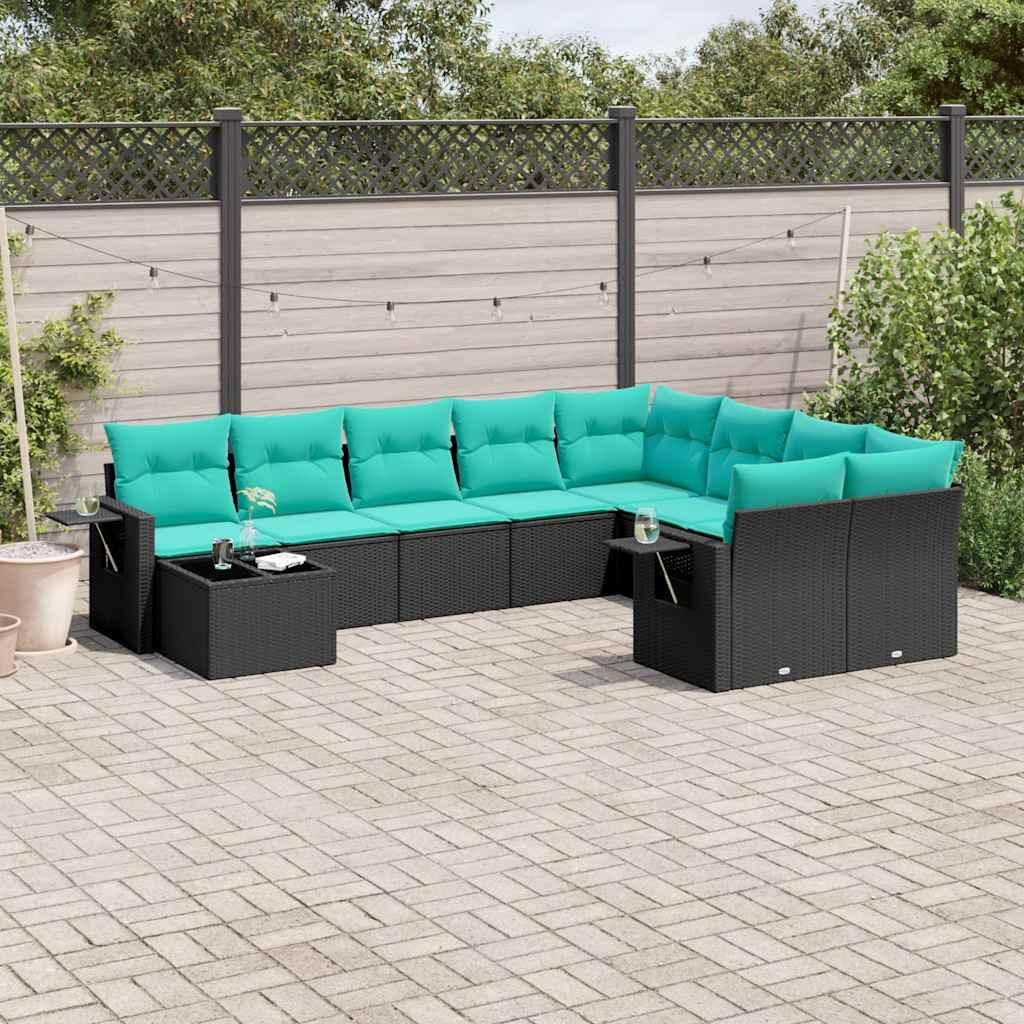 Maison Exclusive - 10-teiliges Gartensofa-Set mit Kissen, schwarzes Polyrattan