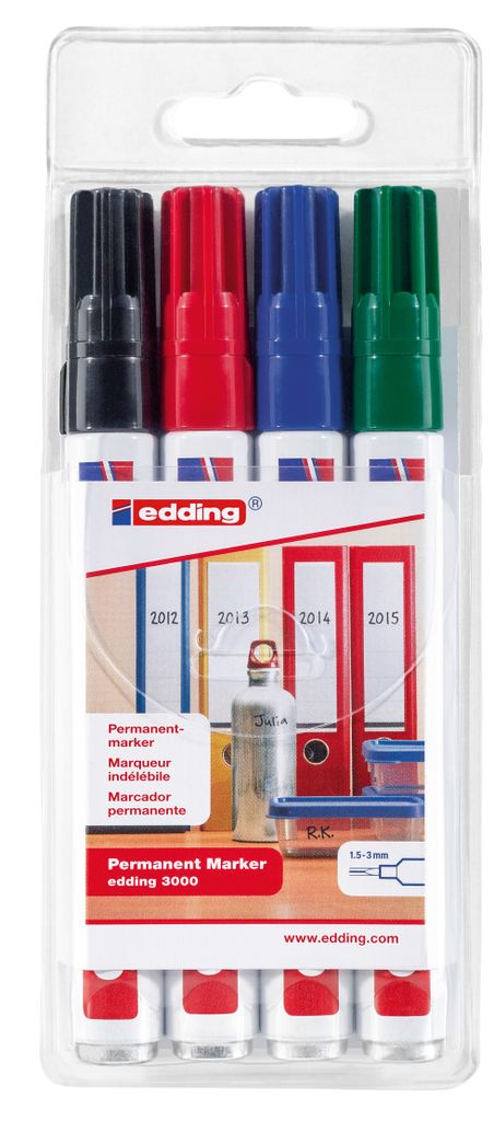 Pennarello indelebile, EDDING 3000, set di 4 pezzi Immagine del prodotto 